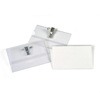 Navneskilte 57x91mm hvid m/clip sikkerhedsnål & papindlæg