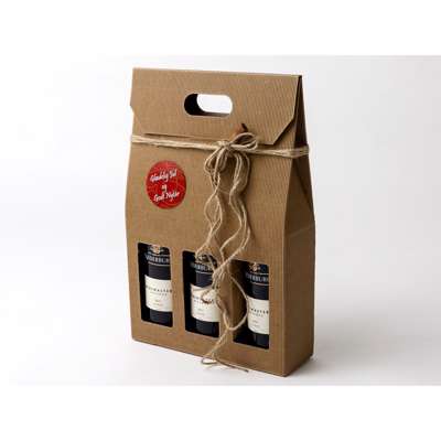 Vinemballage brun åben bølge gaveæske til 3fl 3/4l