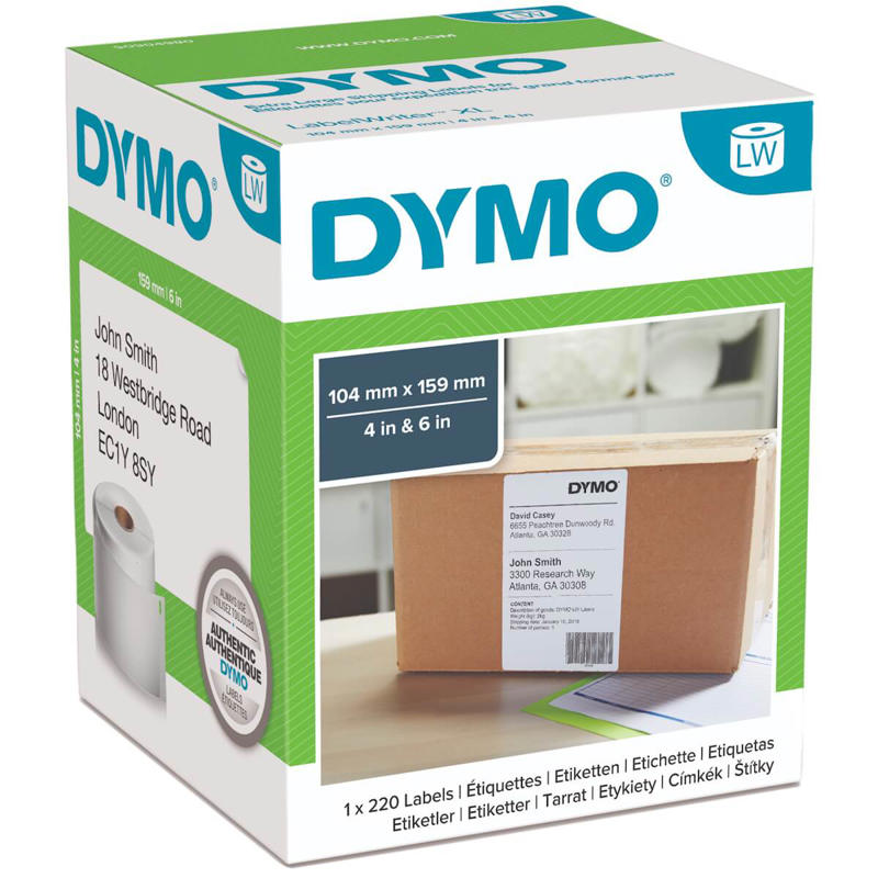 Shippingetiketter DYMO hvid 104x159mm 220stk/rl