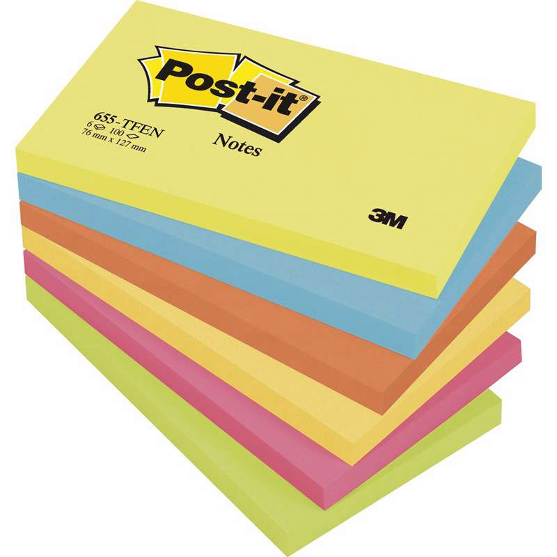 Post-it notes 655TFEN 76x127mm 6 ass neon farver 6blk/pk.