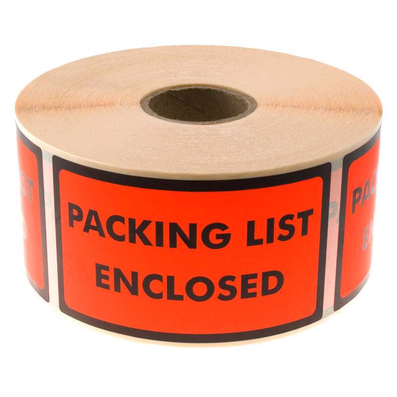 Etiket m/tekst Packing List Enclosed 120x70mm 1000 stk rød