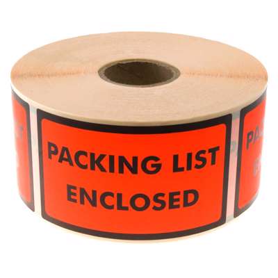 Etiket m/tekst Packing List Enclosed 120x70mm 1000 stk rød