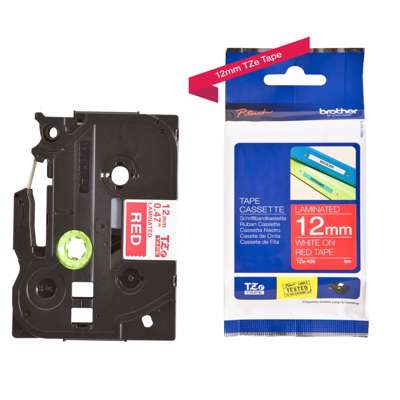 Labeltape Brother TZe435 12mmx8m hvid på rød