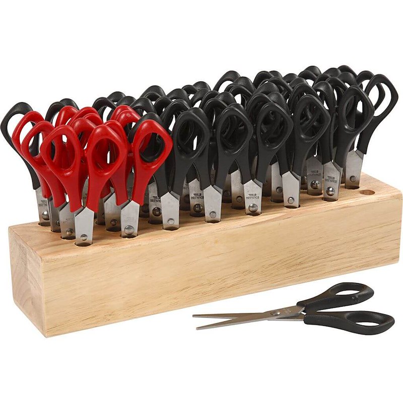 Skolesakse Creas m/holder rund 14cm rød/sort /32