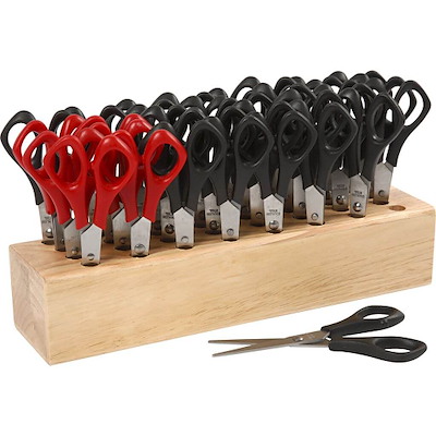 Skolesakse Creas m/holder rund 14cm rød/sort /32