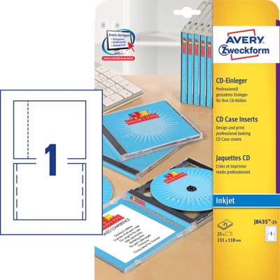 Etiketter Avery CD omslag for/bagside InkJet hvid J8435-25