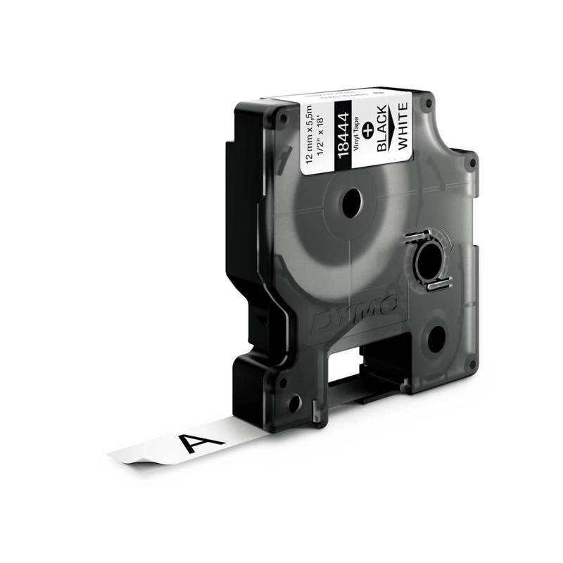 Labeltape DYMO D1 12mm sort på hvid vinyl