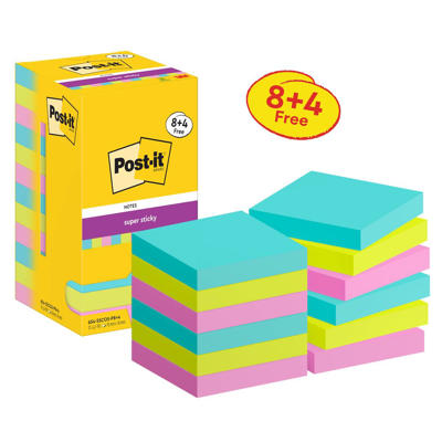 Post-it blok 654 Super Sticky  ass. Cosmic 76x76mm 12blk/pk.