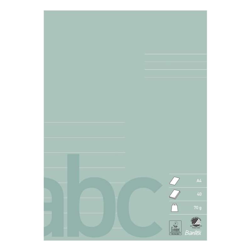 Skolehæfte Bantex A4 lin 8 linjer 40bl 70g støv grøn