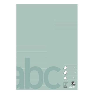 Skolehæfte Bantex A4 lin 8 linjer 40bl 70g støv grøn