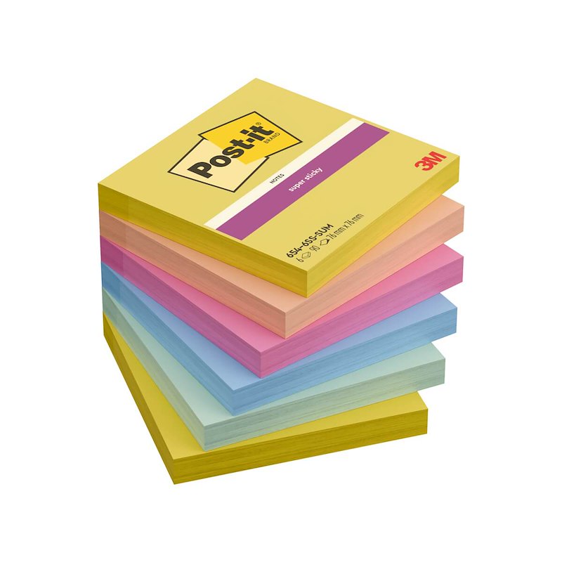 Post-it blok 654 Super Sticky 76x76 ass. Summer Sorbet 6blk/