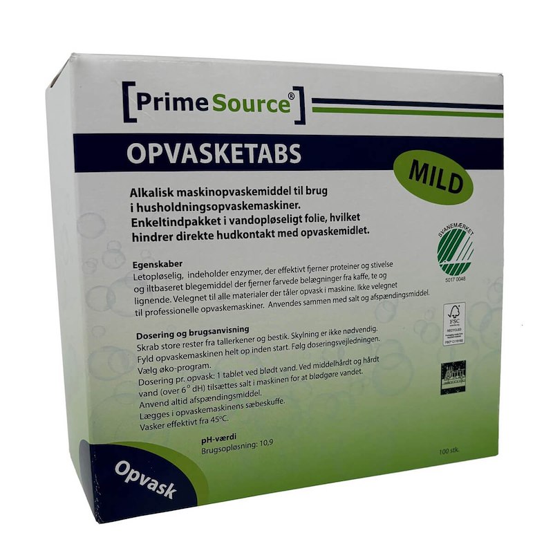 Opvasketabs Prime Source Mild svanemærket pk./100