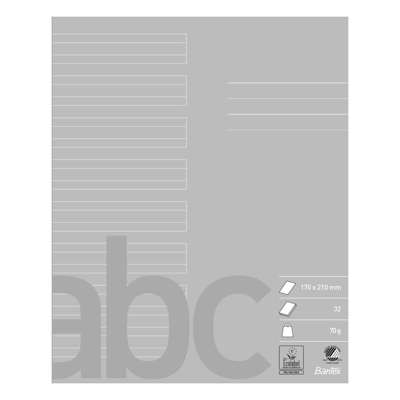 Skolehæfte Bantex 17x21cm lin 24 linjer 32bl 70g grå