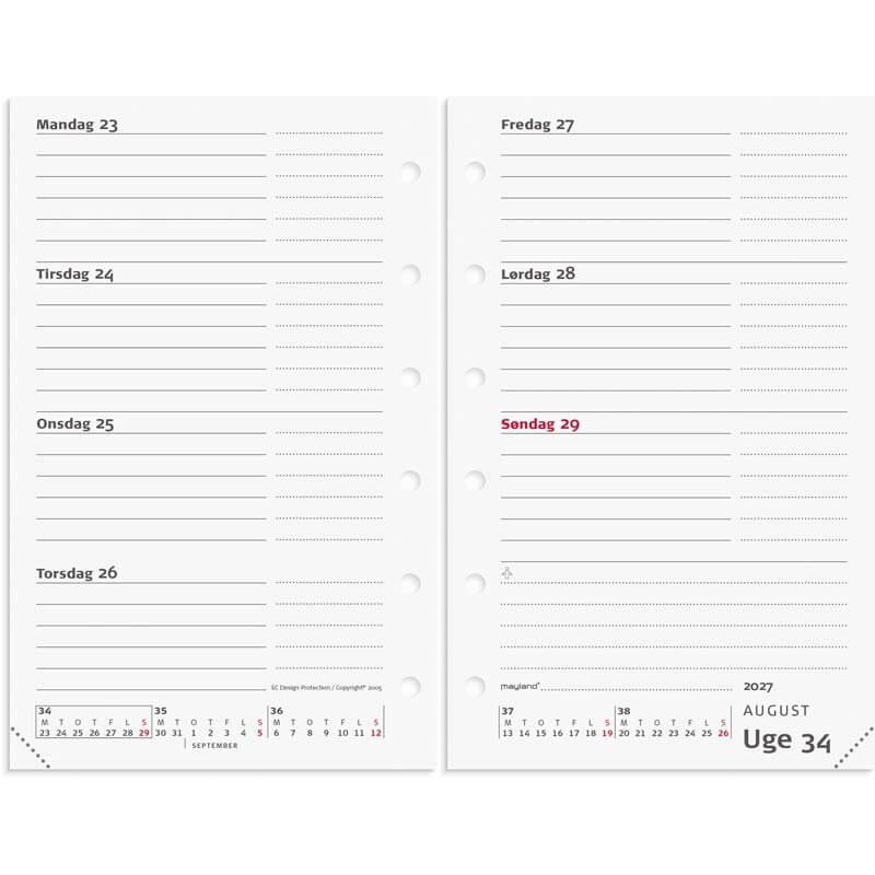 System Mini ugekalender 2027 Mayland tværformat REFILL