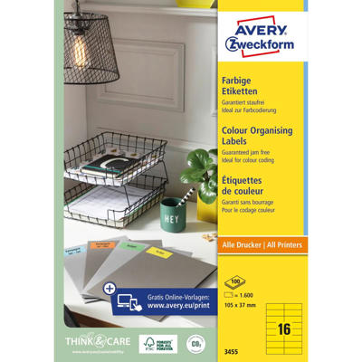 Etiketter Avery label gul 105x37mm 3455
