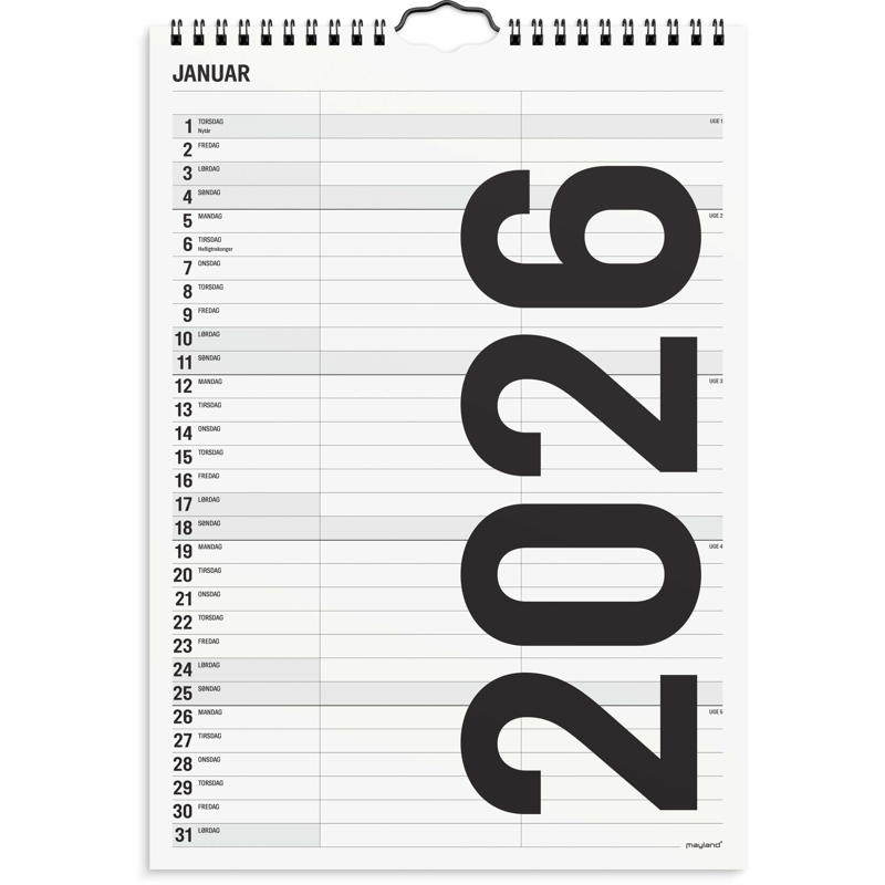 Familiekalender Black and white 2 kol. 2026
