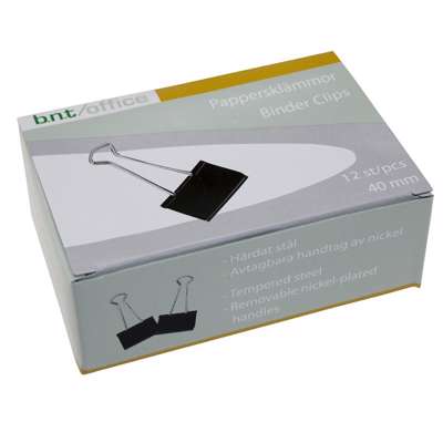 Papirklemme BNT Foldback 40mm sort stål 12stk/pk