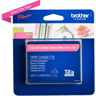 Labeltape Brother 12mm hvid/lys pink TZeMQP35