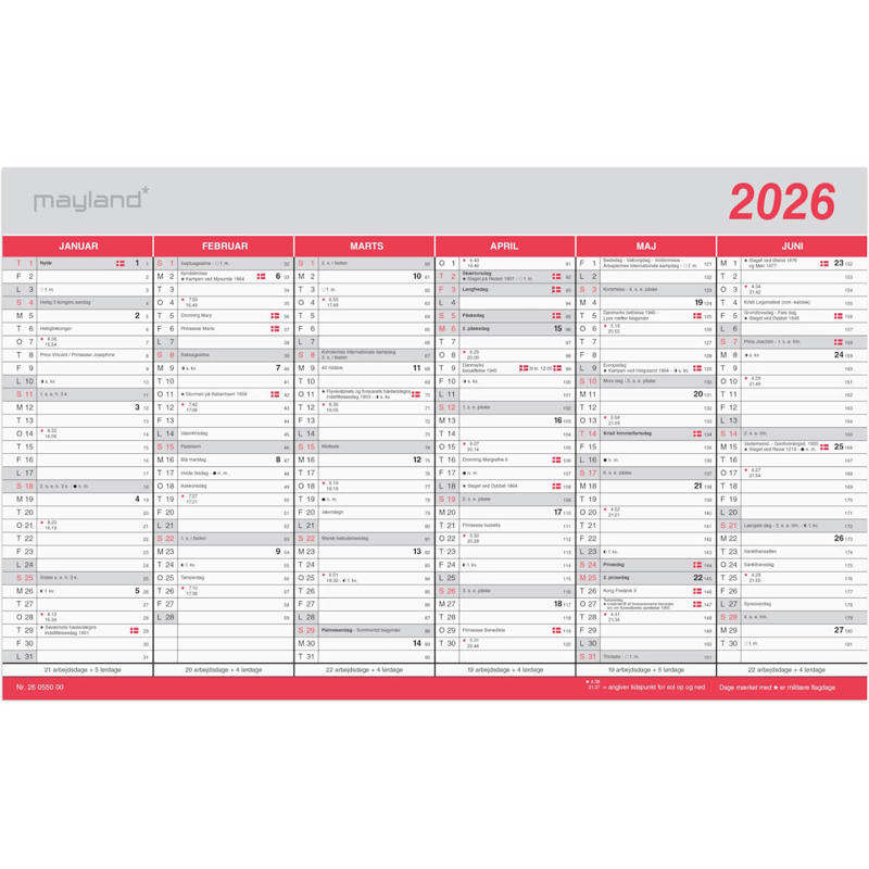 Kontorkalender stor m/flagdage 2026