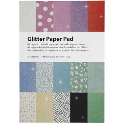 Glitterpapir A4 Creas ass. 150g /30 ark i blok