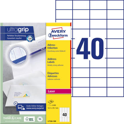 Etiketter Avery shipping laser 52,5x29,7mm 40/ark L7184-100