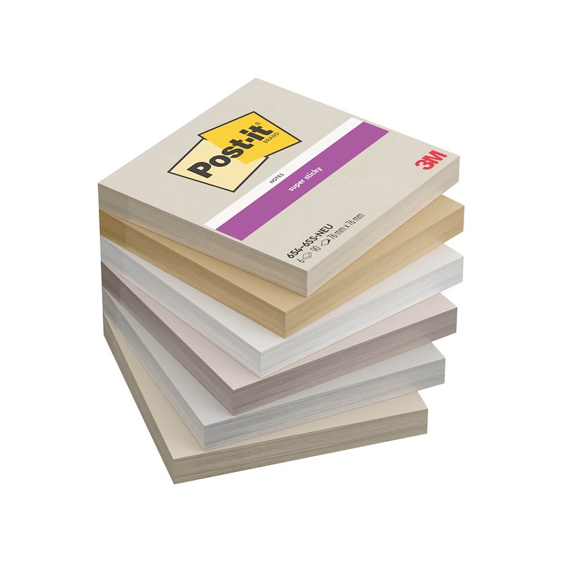 Post-it blok 654 Super Sticky 76x76 ass. Neutrality 6blk/