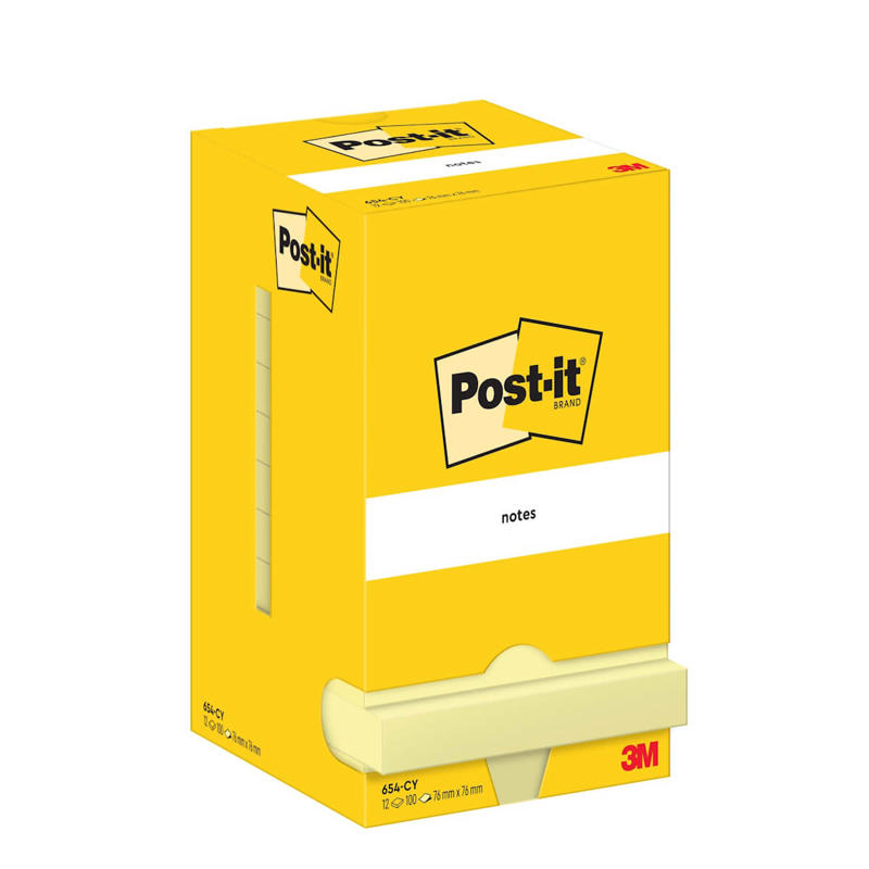 Post-it notes 654 76x76mm gul 100bl 3M 12blk/pk.