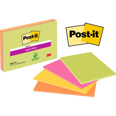 Post-it notes A5 Super Sticky møde 203x152mm 4blk/pk. ass.