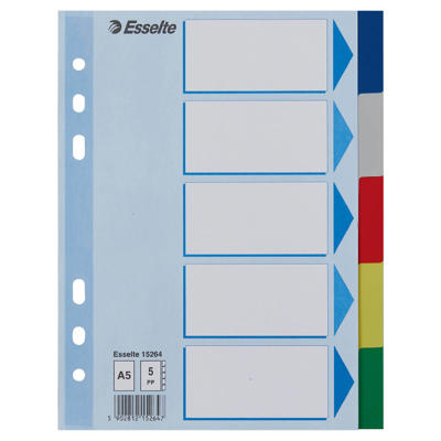 Faneblade Esselte A5 5-delt i plast m/forblad /20