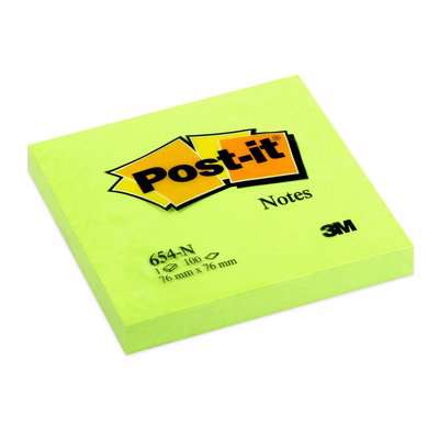 Post-it notes 654N 76x76mm neon grøn 6blk/pk.