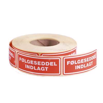 Etiketter selvkl.tryk:Følgesed indlagt 24x64,6mm 500/stk