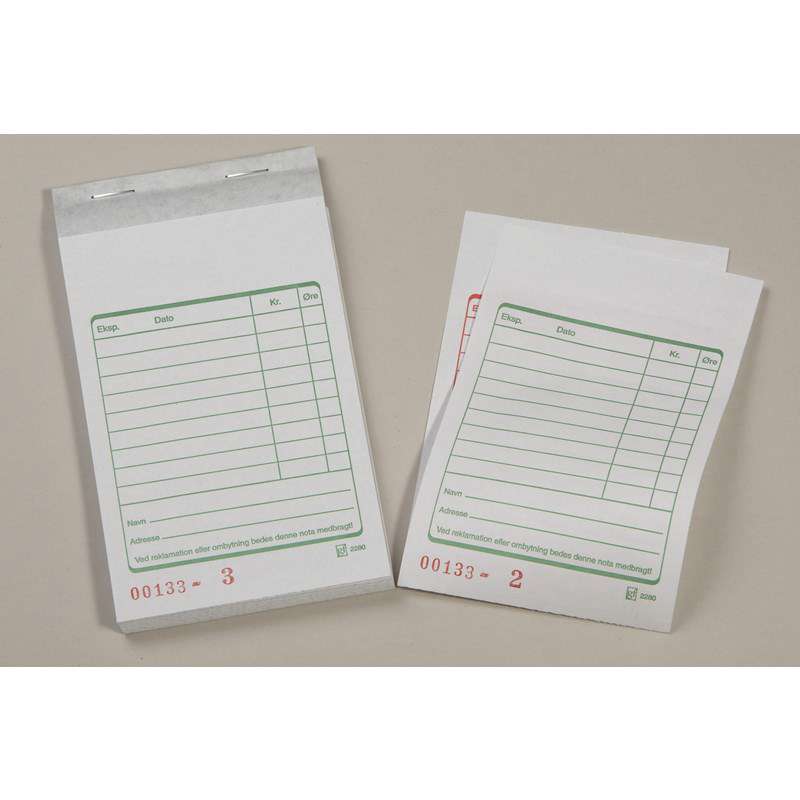 Kasseblok 2280 84x130 mm 50 bl m/kopi