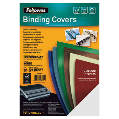 Kartonomslag Fellowes A4 hvid 100stk/pk