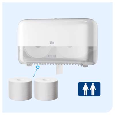 Dispenser Tork MidSize Twin T7  t/toiletpapir u/hylse hvid