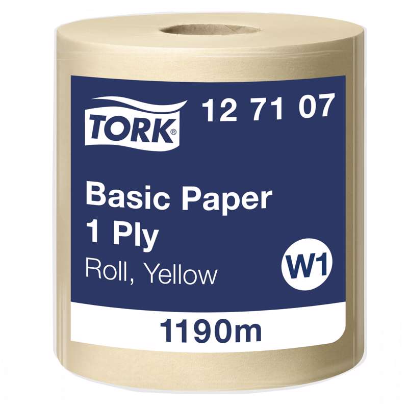 Aftørringspapir Tork Basic W1 1-lags gul 127107 1rul/kar