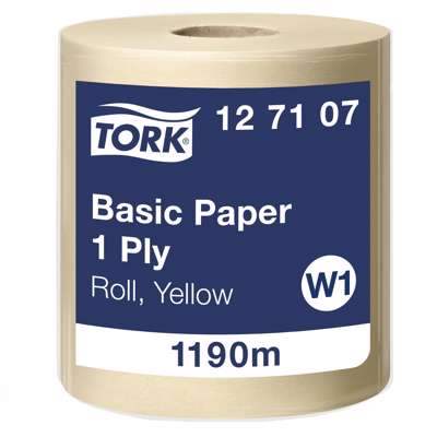 Aftørringspapir Tork Basic W1 1-lags gul 127107 1rul/kar