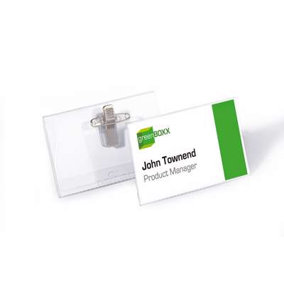 Navneskilt m/nål og klemme 54x90mm robust plast 50 stk/pk