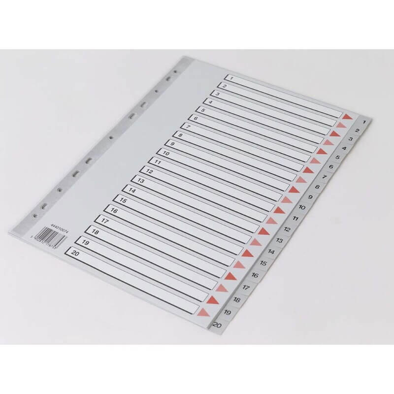 Plastregister Q-Line A4 1-20 grå m/kartonforblad 17875