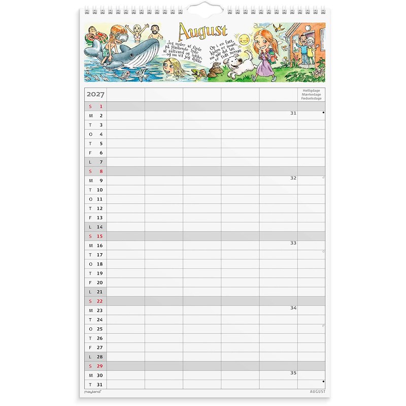 Familiekalender 2027 Mayland 5 kol. m. stickers