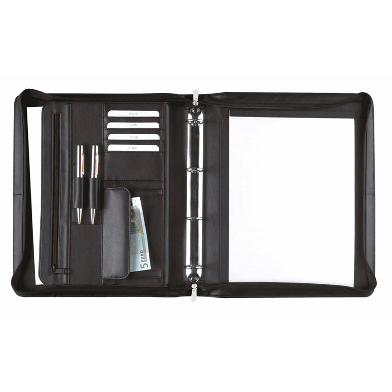 Dokumentmappe Eurostyle sort skind A4 m/hank og 4 ringe