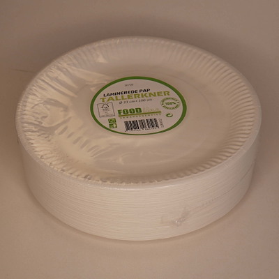 Tallerken pap lamineret 23cm 100stk/pak