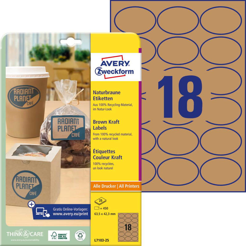 Etiketter Avery label oval brun 63,5x42,3mm L7103-25