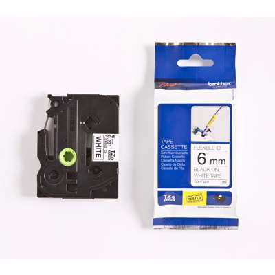 Labeltape Brother TZeFX211 6mm sort på hvid fleksibel