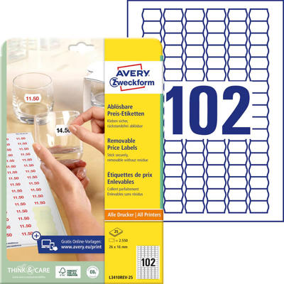 Etiketter Avery label aftagelige 26x16mm L3410REV-25