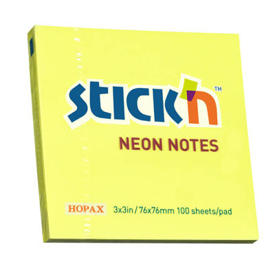 Notes Stick'N 75x75mm 100 blade neon gul/12 blk.