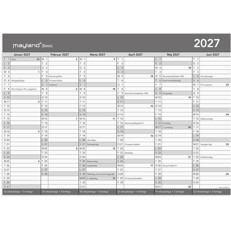 Basic kontorkalender A3 2027 Mayland