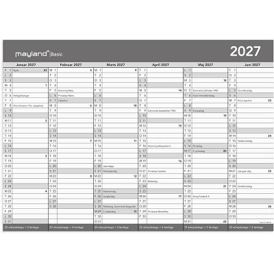 Basic kontorkalender A3 2027 Mayland