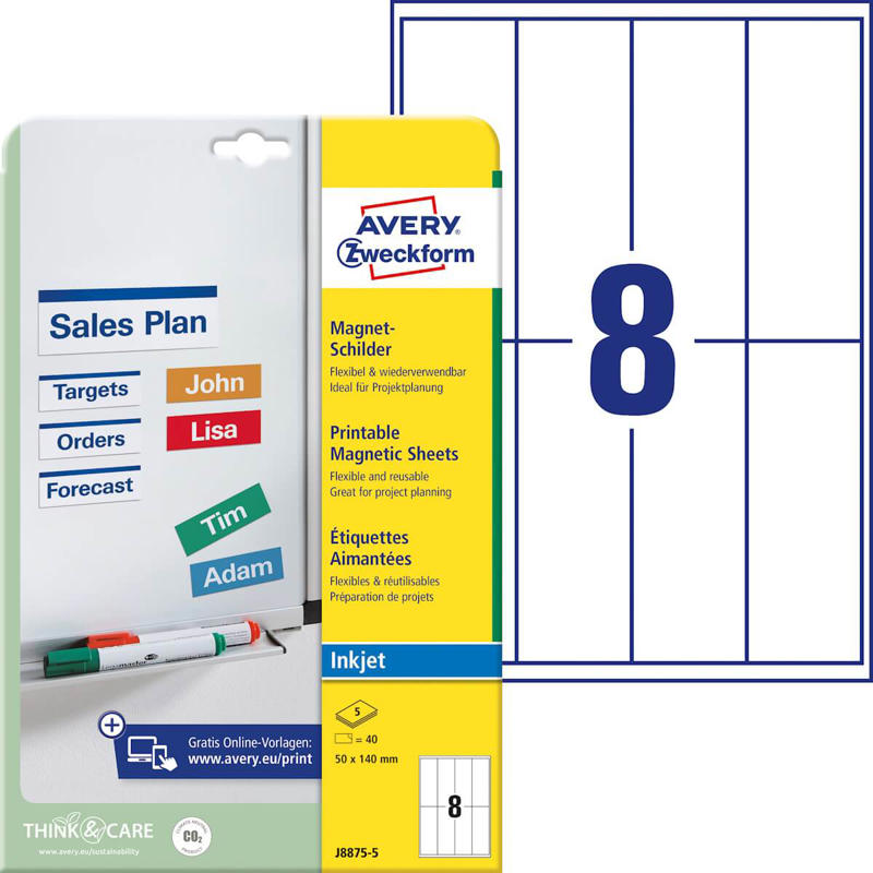 Etiketter Avery label magnetisk inkjet 50x140mm J8875-5