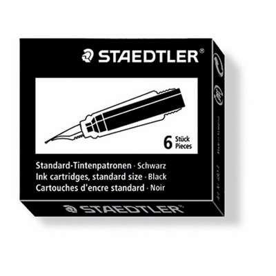 Refill blækpatron t/fyldepen Staedtler sort 6stk/pk