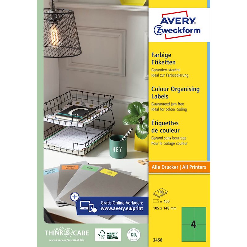 Etiketter Avery label grøn 105x148mm 3458
